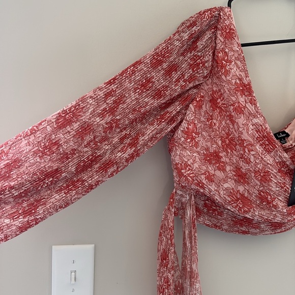 Lulus Grow Toward Love Pink Floral Print Pleated One-shoulder Top - Size L - Picture 4 of 4